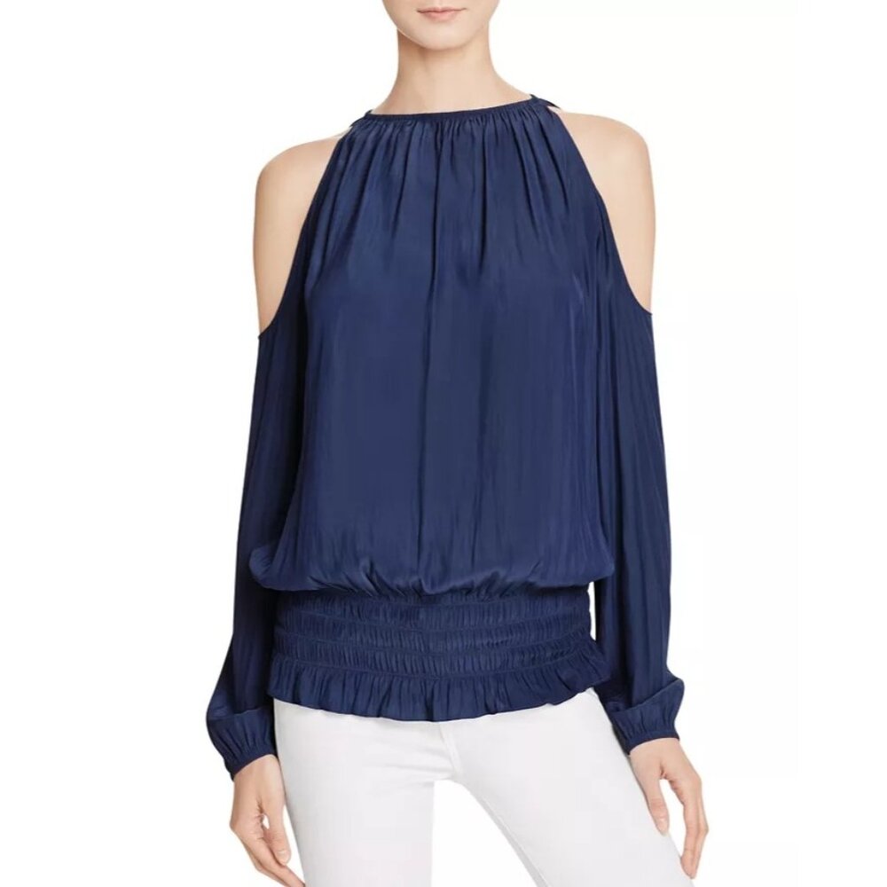 Ramy Brook Lauren Cold Shoulder Blouse Womens XS‎ Navy